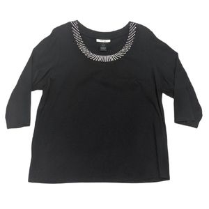 Style & Co. Rhinestone Neckline 3/4 Sleeve Top 2X